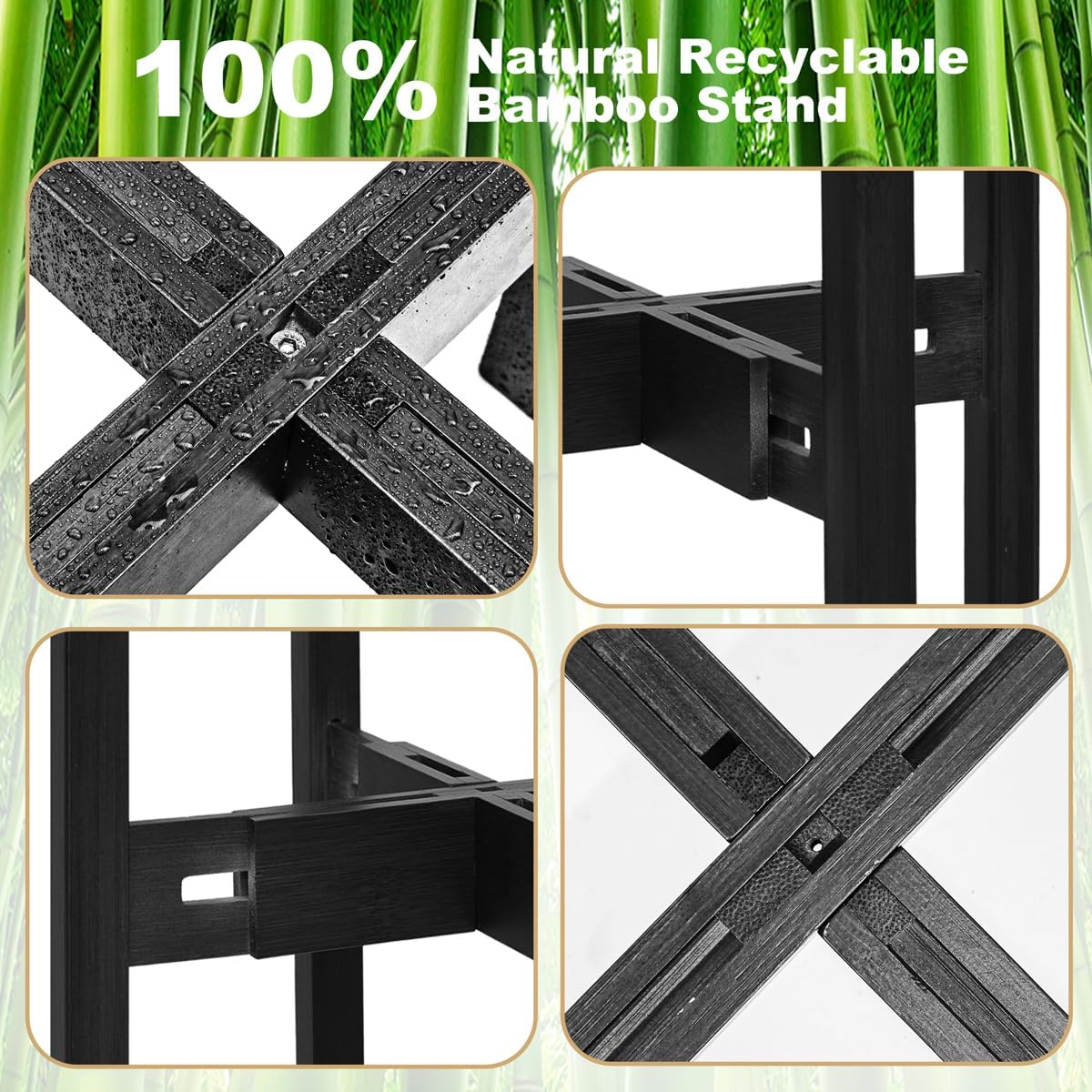 Rnined Adjustable Plant Stand Indoor,Bamboo Mid Century Modern Plants Stands, Stable Plant Holder,Fit 8 9 10 11 12 inch Pots (Pot & Plant Not Included)