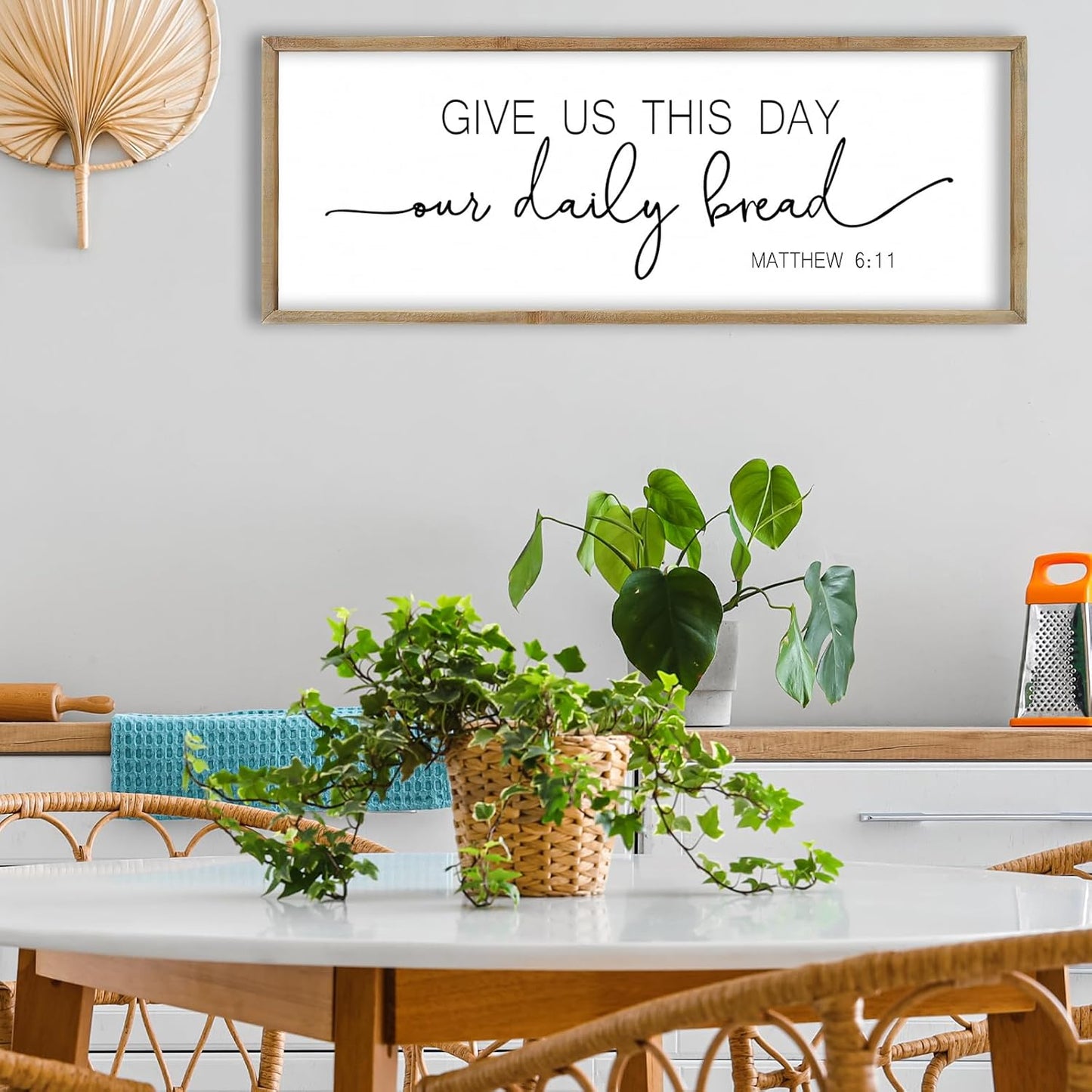 FZMHASLWW Gather Sign Wall Decor 32"×12" Large Wooden Framed for Dining Room Simple Home Kitchen Hanging Art (Wood)