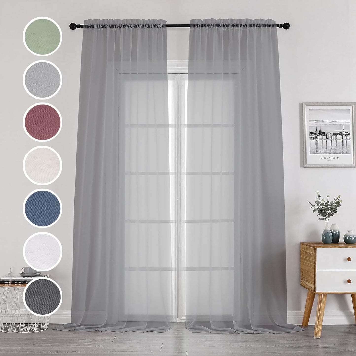 OWENIE Sheer Curtains 84 inches Long 2 Panels Set for Living Room/Bedroom, Rod Pocket Voile Sheer Panel Drapes, White, 2pcs, Each 42" W x 84" L - Colors A