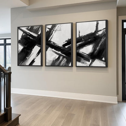 Large Framed Black and White Abstract Wall Art for Living Room, 3 Piece Big Modern Canvas Prints Paintings Artwork for Walls, Minimalist Abstract Art Pictures for Hallway, Office Wall Decor 24x36 In