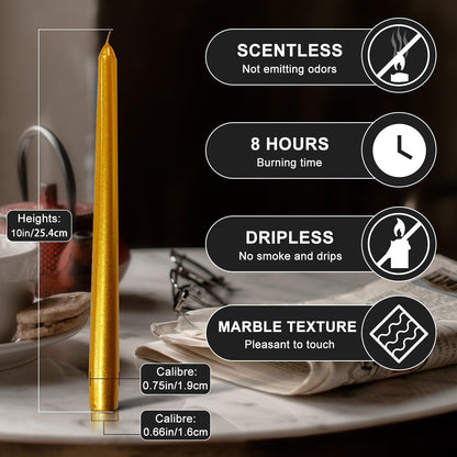 4 Pack White Taper Candles丨Taper Candles 10 Inch Dripless丨Unscented & Smokeless Candlesticks Bulk丨7-8 Hours Long Burning Tall Candles丨Ideal for Christmas Weddings Parties Dinner