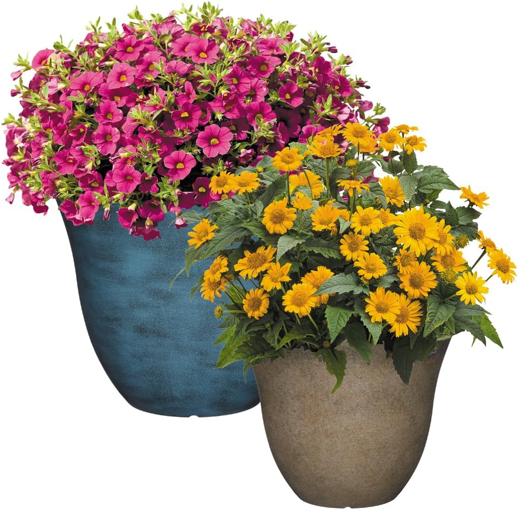Classic Home and Garden Honeysuckle Resin Planters - Lightweight Indoor & Outdoor Plant Pots - UV-Resistant Plastic Flower Pots - Pot Planters for Flowers & Herbs (15" Distressed Copper)