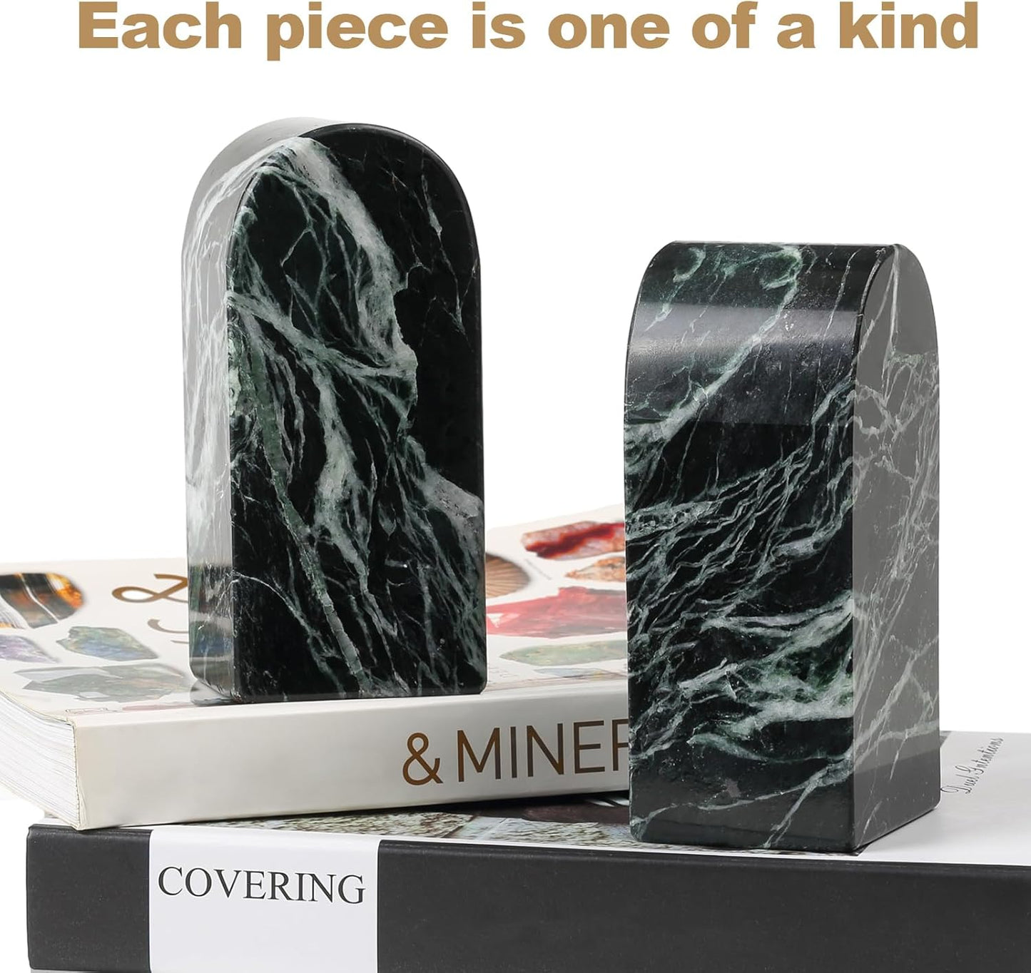 Koville African Natural Marble Bookends for Shelves, Non-Slip Book Ends, 13LBS Ultra Heavy Duty Marble Book Holder Organizer, Apartment Decor for Movies/CD/Video Games(Namib Fantasy)