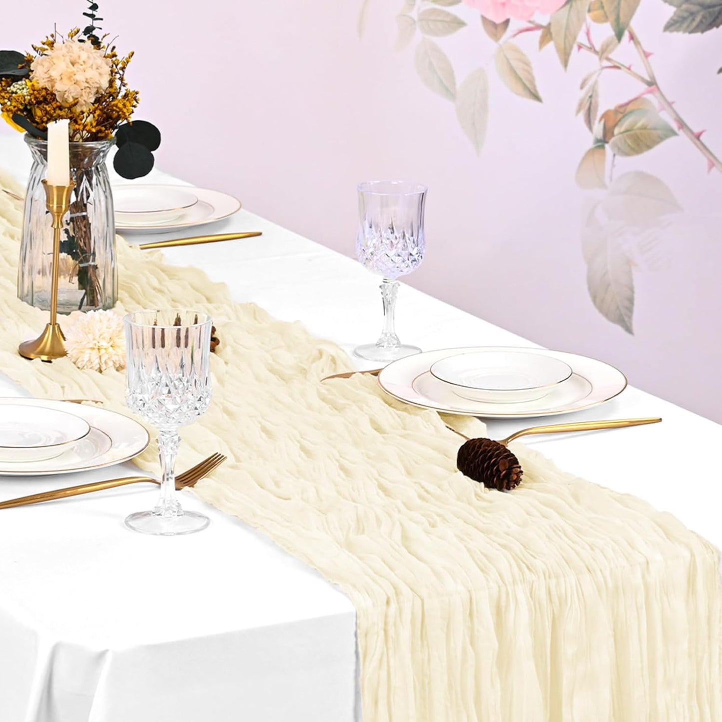 10 Pack Beige Cheesecloth Table Runner 17x108 Inch Boho Gauze Cheese Cloth Table Runners for Wedding Party Baby Shower Birthday Home Decor