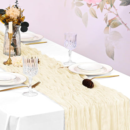 10 Pack Beige Cheesecloth Table Runner 17x108 Inch Boho Gauze Cheese Cloth Table Runners for Wedding Party Baby Shower Birthday Home Decor