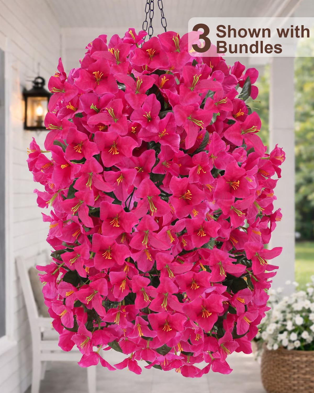 Artificial Flowers for Outdoors – 2 Bundles of UV-Resistant Artificial Bougainvillea, Realistic Silk Flowers for Front Porch, Patio, Garden, Window Boxes & Hanging Baskets (Hot Pink, 2)