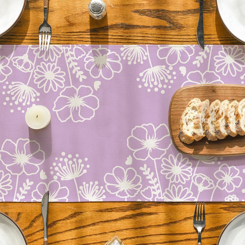 Artoid Mode Pink Bloom Flowers Butterfly Spring Table Runner, Seasonal Holiday Kitchen Dining Table Decoration for Home Party Indoor 13x72 Inch