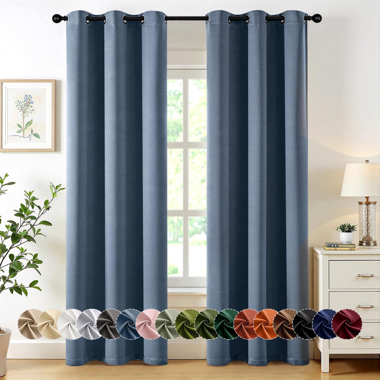 MIULEE Blackout Curtains for Bedroom Living Room 2 Panels, Thermal Insulated Room Darkening Drapes Grommet Noise Reducing Light Blocking Window Treatments 63 Inches Long 40x63 Inch Black - Colors B