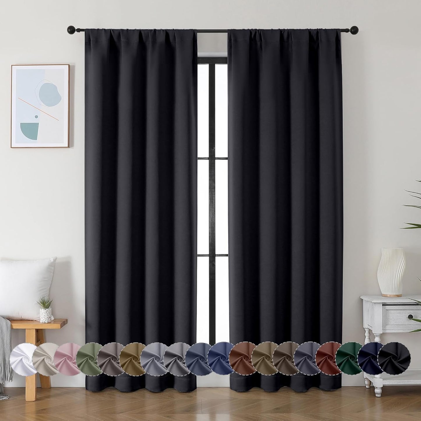 Simplebrand Ava Sage Green Blackout Curtains for Bedroom 63 Inch Length 2 Panels Set, Solid Thermal Insulated Energy Saving Rod Pocket Window Treatment Curtains Blackout Drapes, W40 x L63 Inch, Sage - Colors C