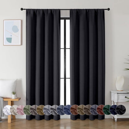 Simplebrand Ava Sage Green Blackout Curtains for Bedroom 63 Inch Length 2 Panels Set, Solid Thermal Insulated Energy Saving Rod Pocket Window Treatment Curtains Blackout Drapes, W40 x L63 Inch, Sage - Colors C