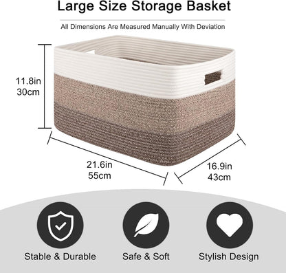 OIAHOMY Large Blanket Basket, 22”x17”x12” Rectangle Woven Baskets, Nursery Blanket Storage Living Room, Toy Storage With Handle, Large Baskets for Organizing-Gradient Yellow