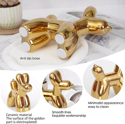 Notakia Cute Ceramics Balloon Dog Statue Crafts Gold Living Room Desktop Decorations,Handmade Modern Small Ceramic Animal Statue Ornament Gold Home Decor Accents