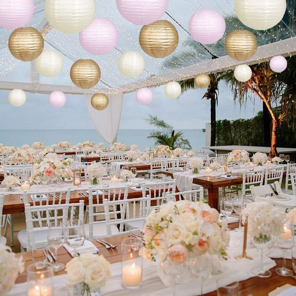 Paper Lanterns Decorative, Round Hanging Paper Lanterns Decorations for Rustic Party Bridal Shower Wedding Sage Green Birthday Party Supplies Gold/Ivory/Sage Green 15pcs