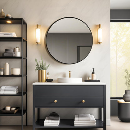 USHOWER Bathroom Mirrors for Over Sink, 36 Inch Circle Mirror with Metal Frame, Black Wall Mirror for Vanity, Entryway, Living Room, Hallway and Bedroom Decor