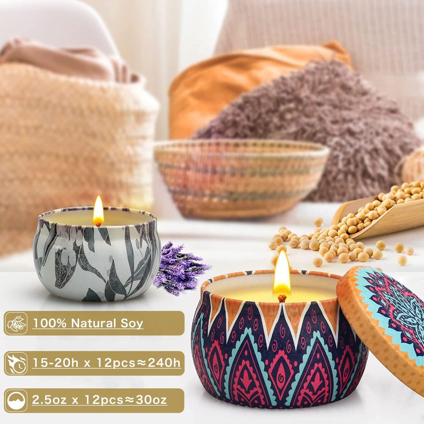 Candles Gift Set for Women, 4 Pack Scented Candles with 8% Essential Oils, 120H Long Lasting Aromatherapy Candles for Home Relaxation
