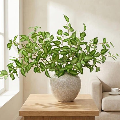 Waipfaru 5PCS Greenery Stems for Vases, 32.7 inch Artificial Eucalyptus Green Fake Leaves Branches, Faux Olive Silk Plants for Centerpieces Vase Filler Home Kitchen Pottery Barn Decor