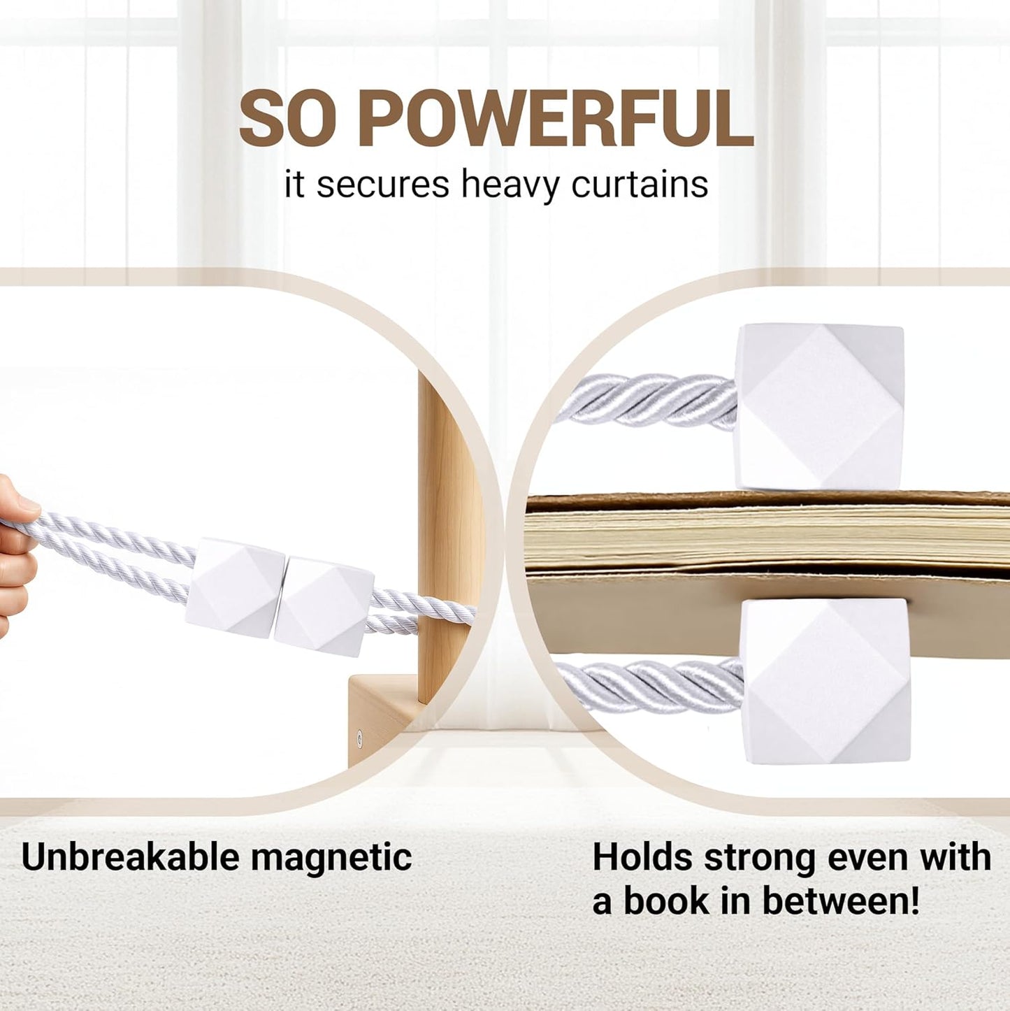 Hion Magnetic Curtain Tiebacks Black 2pcs, Curtain Tiebacks Buckles Holdbacks Holders Hooks Clip for Home Outdoor Bedroom Office Decorative Curtain