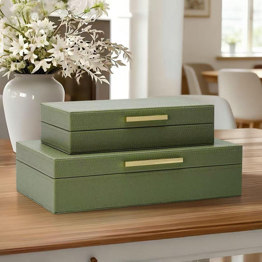 Decorative Storage Boxes with Lids, Set of 2 PU Leather Memory Box for Keepsakes, Beautiful Large Decorative Box for Home Decor – Safely Store Jewelry, Documents & Photos (Sage)