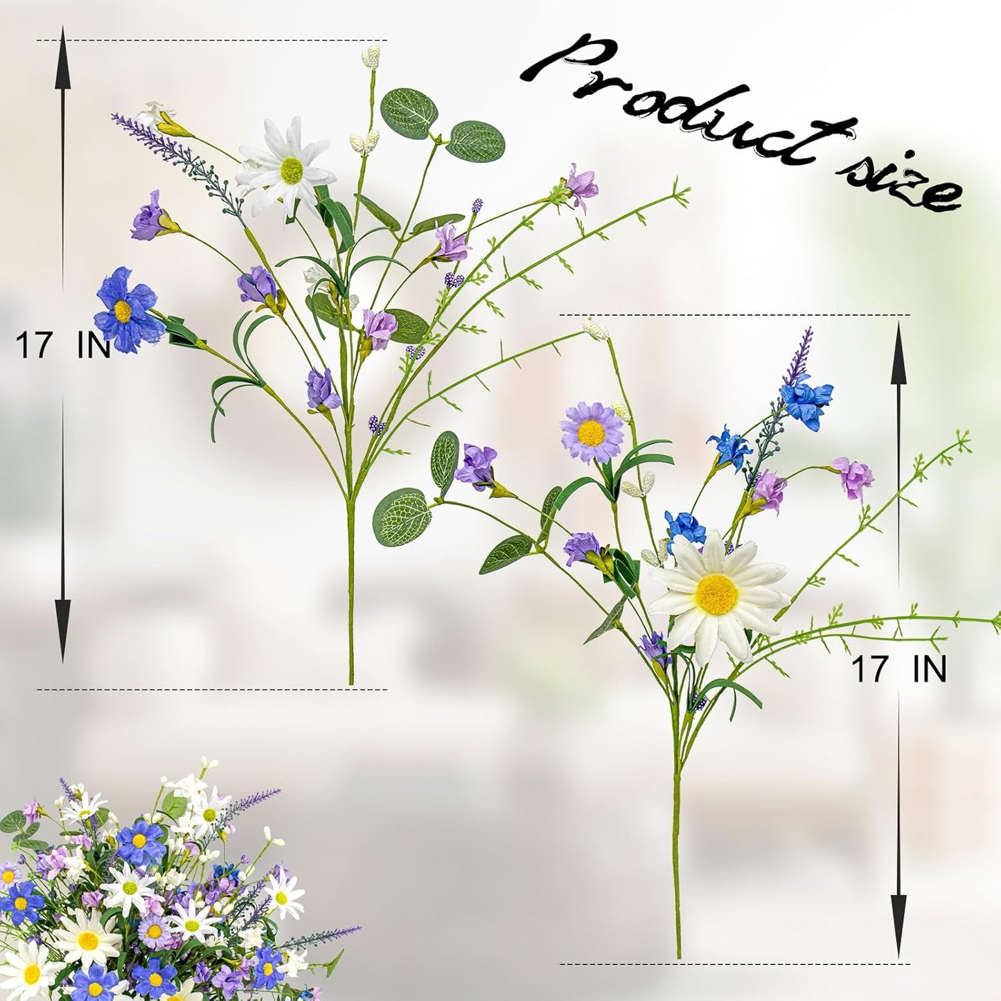 12 PCs Artificial Spring Summer Flowers Rustic Blue and White Artificial Flowers Wildflower Floral Stems with Daffodils Daisy Flower Picks for Vase Table Centerpieces Summer Spring Decor