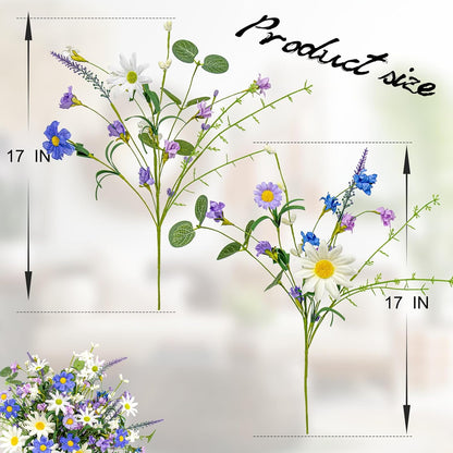 12 PCs Artificial Spring Summer Flowers Rustic Blue and White Artificial Flowers Wildflower Floral Stems with Daffodils Daisy Flower Picks for Vase Table Centerpieces Summer Spring Decor