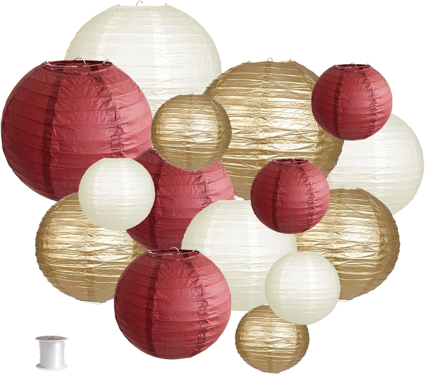 Paper Lanterns Decorative, Round Hanging Paper Lanterns Decorations for Rustic Party Bridal Shower Wedding Sage Green Birthday Party Supplies Gold/Ivory/Sage Green 15pcs