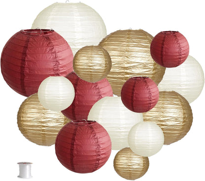 Paper Lanterns Decorative, Round Hanging Paper Lanterns Decorations for Rustic Party Bridal Shower Wedding Sage Green Birthday Party Supplies Gold/Ivory/Sage Green 15pcs
