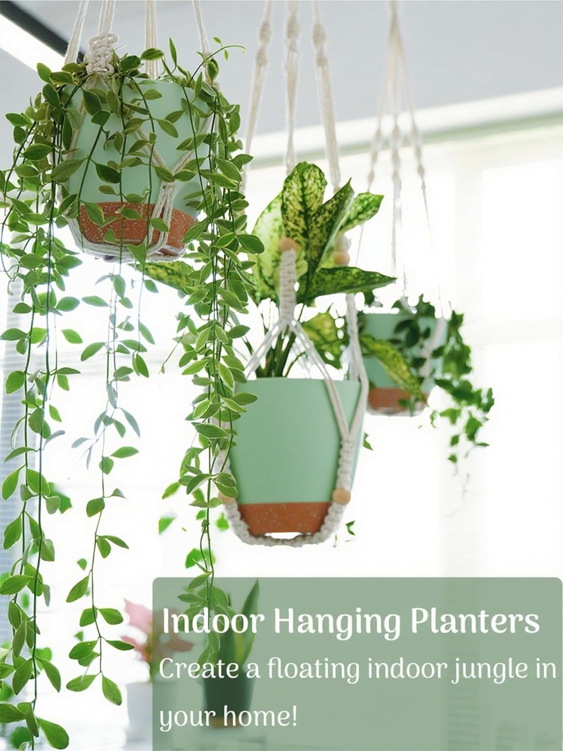 Bouqlife Hanging Planters with Macrame Plant Hangers for Indoor Outdoor Plants 3 Set Self Watering Pots Hanging Baskets Flower Pot Holders 3 Different Size