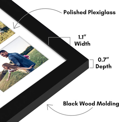 Americanflat 4x6 Collage Picture Frame with Shatter-Resistant Glass - Fits Five 4x6 Photos or Use as One 11x14 Picture Frame - Signature Collection - Collage Frames for Wall Display - Black