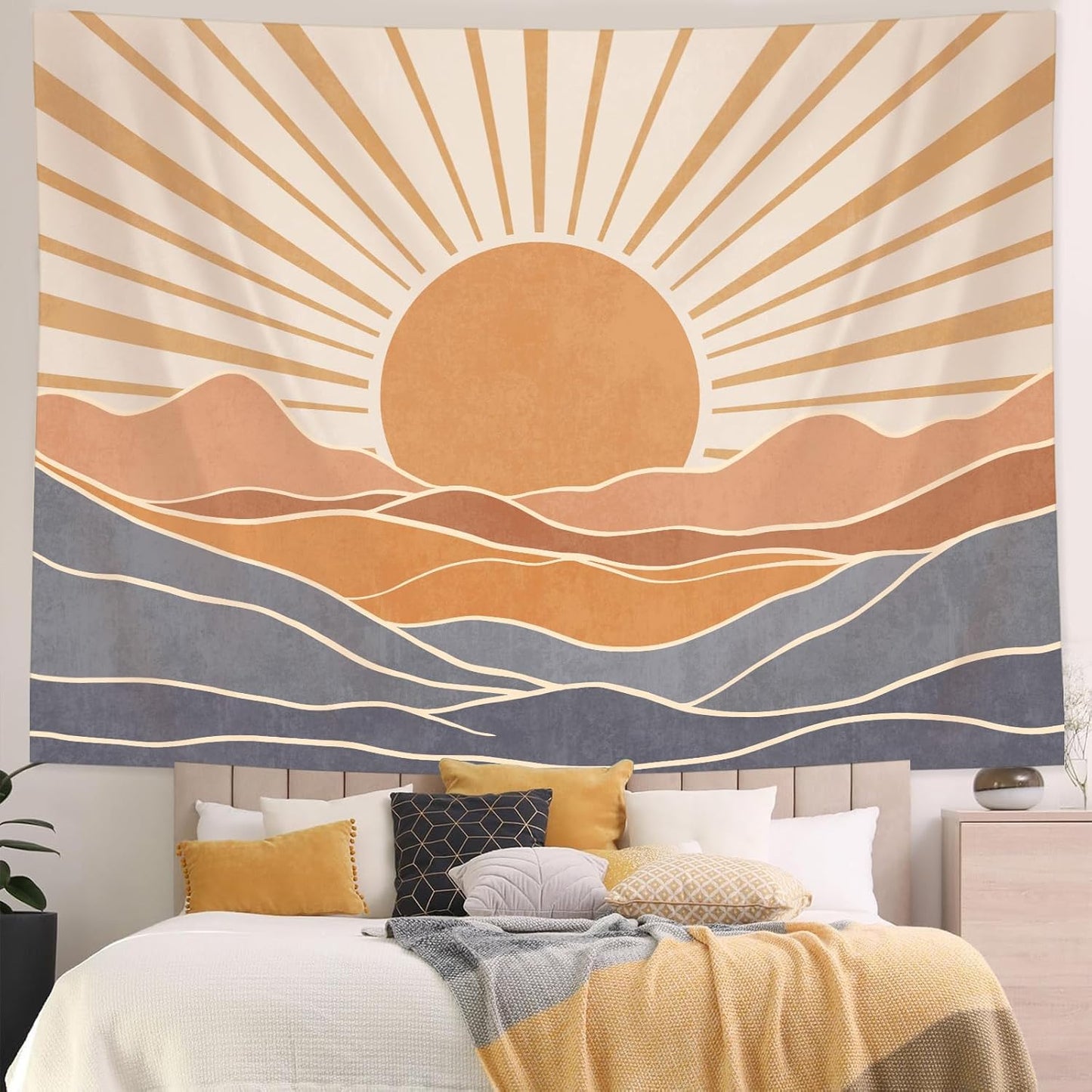 Lunerfex Bohemian Mandala Sunrise Wall Tapestry, Abstract Mountain Scenery Tapestries for Home Decor, Boho Tapestry 48x36 Inch
