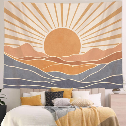 Lunerfex Bohemian Mandala Sunrise Wall Tapestry, Abstract Mountain Scenery Tapestries for Home Decor, Boho Tapestry 48x36 Inch
