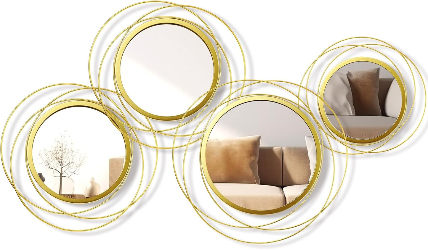 Hicarer 4 Pcs Decorative Wall Mirror Round Modern Circle Mounted Mirror Metal Wall Art Decor for Bedroom Living Room Entryway Dining Room Hallway(Gold)