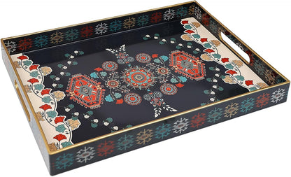 Spsyrine Serving Tray with Handles, Plastic Decorative Tray for Coffee Table, Living Room, Home Decor, Dianthus