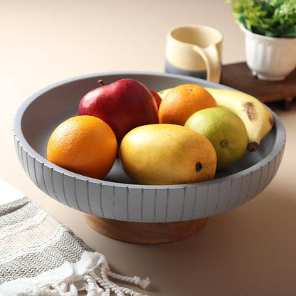 Mango Wood fruit bowl, Decorative black bowl with natural finish pedestal | 12" dia | Dual tone look | Use as Centerpiece for kitchen counter or dining table (Black)