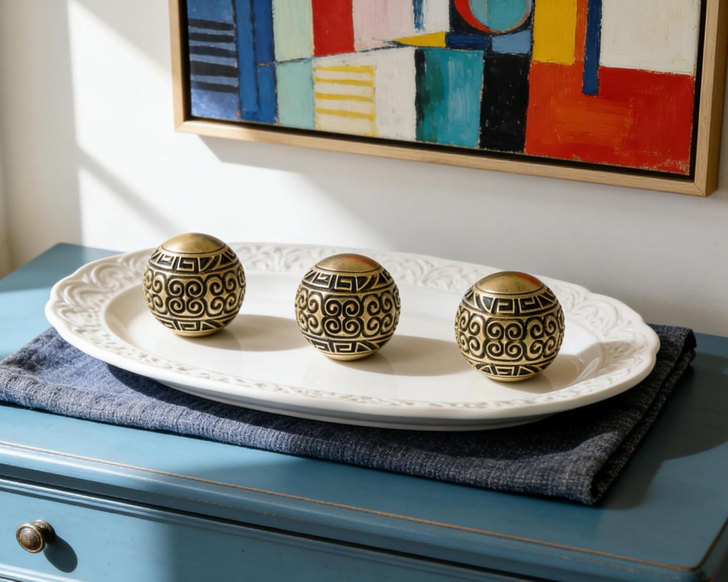3 Pack Gold Decorative Ball for Centerpiece Bowls, 3 inch Orbs Spheres for Home Living Room Coffee Table Centerpieces Shelf Decoration