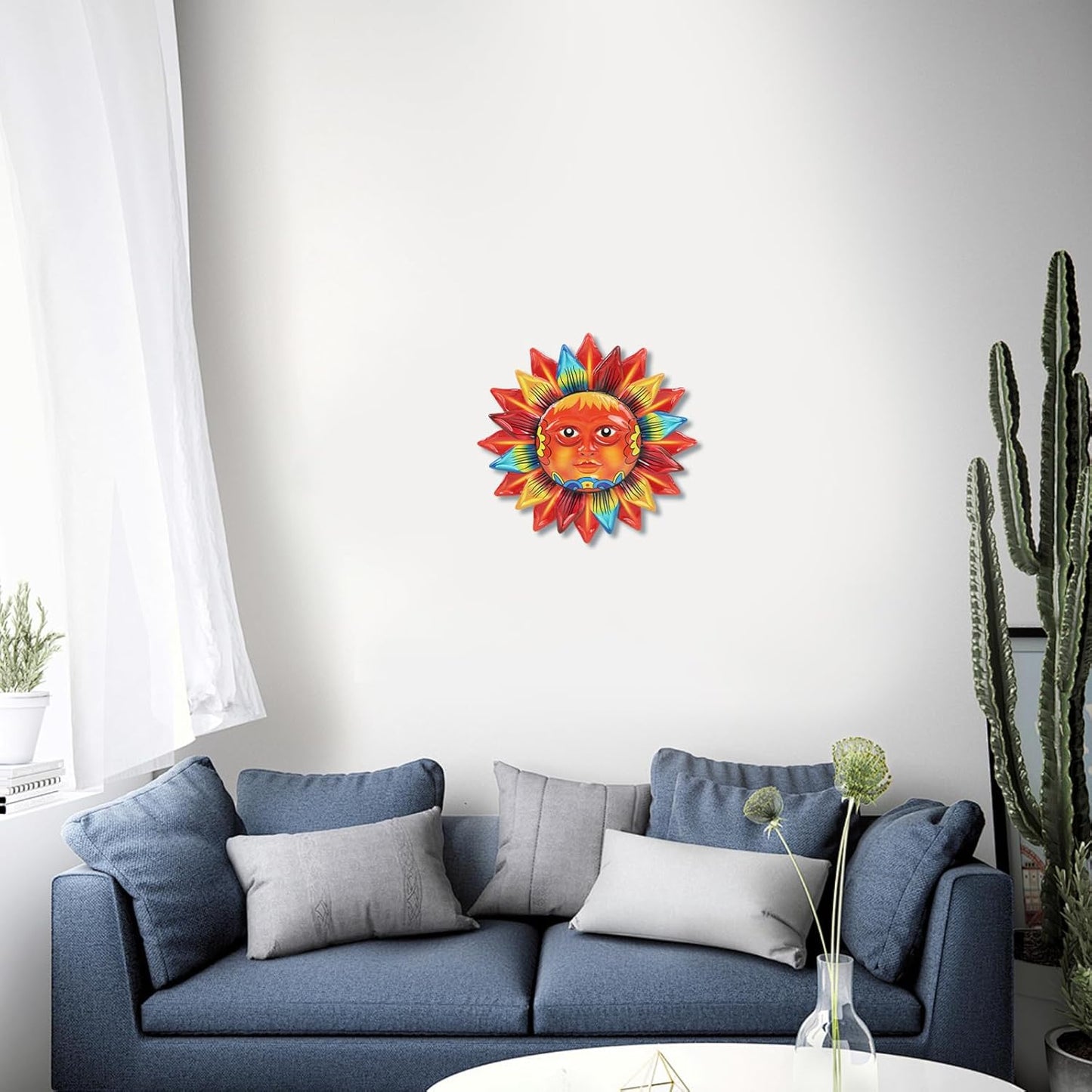 Large Metal Sun Wall Decor Outdoor, 27 Inch Sun and Moon Decor Metal Wall Art, 3D Sun Wall Decor for Patio Garden Yard Fence Bedroom Living Room Decoration