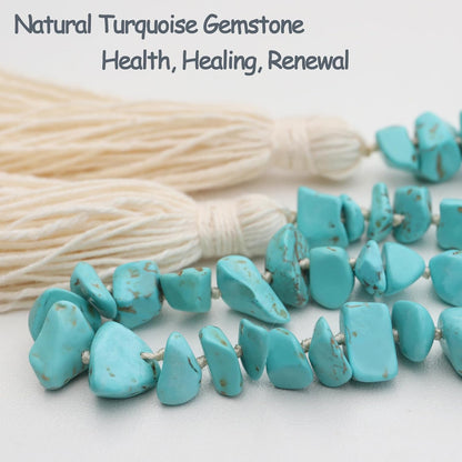 Gemstone Bead Garland with Tassel,31inch Farmhouse Rustic Country Table Decor Prayer Healing Beads Boho Wall Shelf Hanging Decoration (Turquoise Ball)