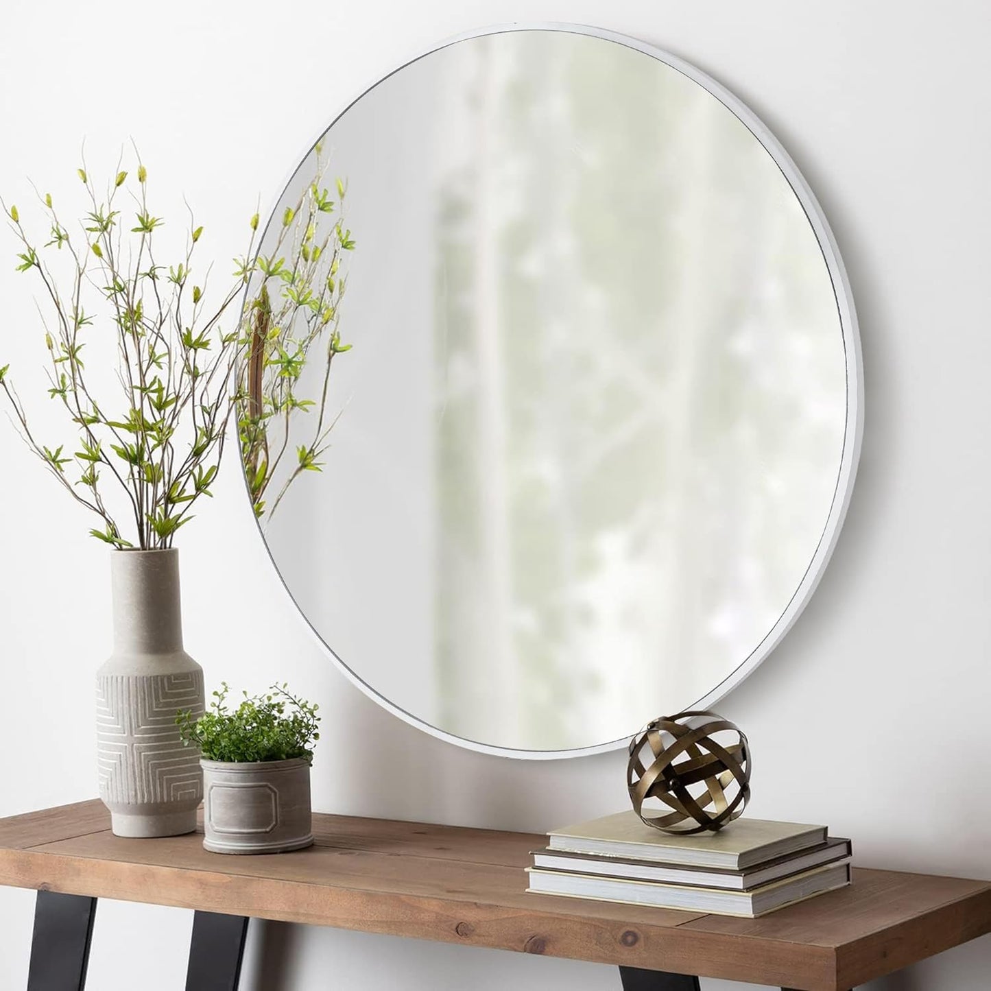 White Round Mirror 30 Inch, Circle Wall Mirrors for Bathroom, Bedroom Living Room or Entryway