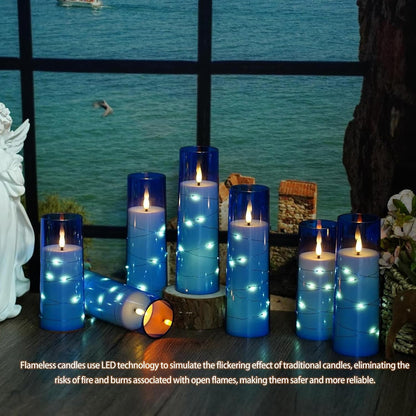 Nimiko Flickering Flameless LED Candles, 9 Pcs with Embedded Star String, Acrylic LED Pillar Candles with Remote, Suitable for Home Decoration (White)