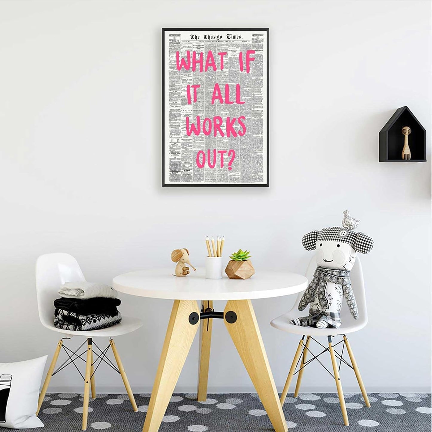 Retro Black And White Newspaper Poster What If It All Works Out Canvas Wall Art Positive Affirming Quote Minimalist Prints Painting For Home Bedroom Dorm Wall Decor 12x16in Unframed
