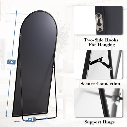 DUMOS Arched Full Length Mirror with Stand 64"x21" Floor Standing Aluminum Frame for Bedroom Body Hanging Leaning Modern Simple Home Decor Shatter-proorf Nano Glass Wall Living Room Cloakroom Black