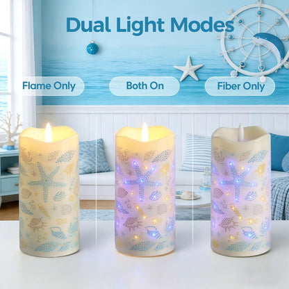 Eywamage Fiber Optic Flameless Pillar Candles with Remote Set of 3, Butterfly Floral Spring LED Candles Battery Operated Gift Φ 3" H 6"
