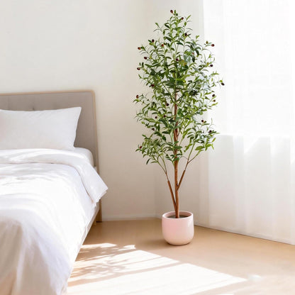 6FT Artificial Olive Tree Indoor, Tall Faux Olive Tree with Pot&Basket, Large Fake Olive Tree with Realistic 1080 Silk Leaves and 60 Fruits for Living Room Home Office Decor.