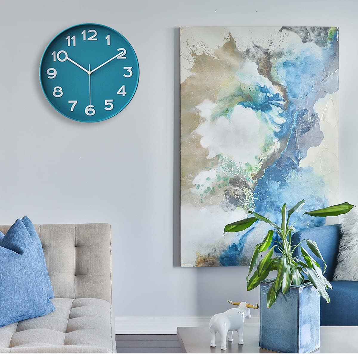 HZDHCLH Wall Clocks Battery Operated,12 inch Silent Non Ticking Modern Wall Clock for Living Room Bedroom Kitchen Office Classroom Decor (Olive Green and Gold)