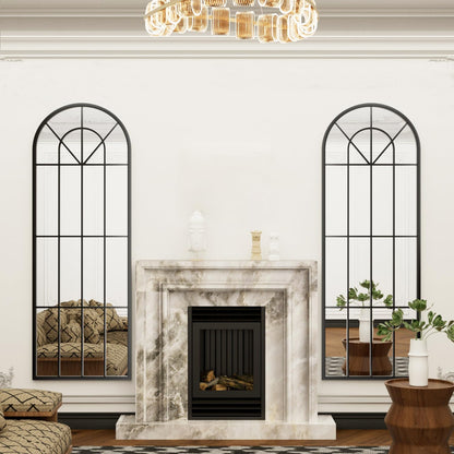 Dewfig 65"x 22" Arched Window pane Full Length Mirror, Wall Mirror, Floor Standing Mirrors, Farmhouse Long Full Body Mirrors Wall Mounted for Living Room, Bedroom, Entryway, Fireplace, Black