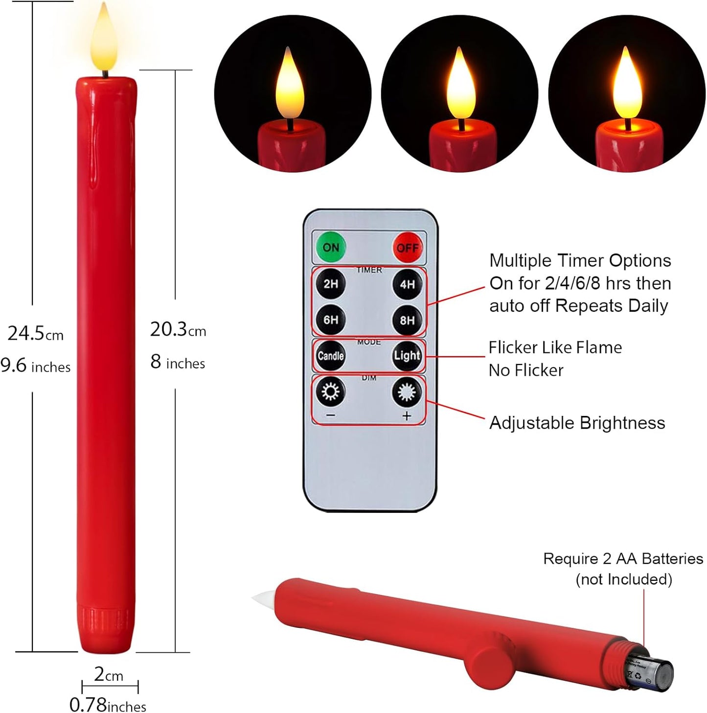 Homemory 6 Pcs Flameless Taper Candles with Remote, Timer, Dimmer, Ivory Battery Operated CandleSticks with Flickering Light, Plastic Led Window Candles, 9.6 Inches for Halloween Christmas Decoration