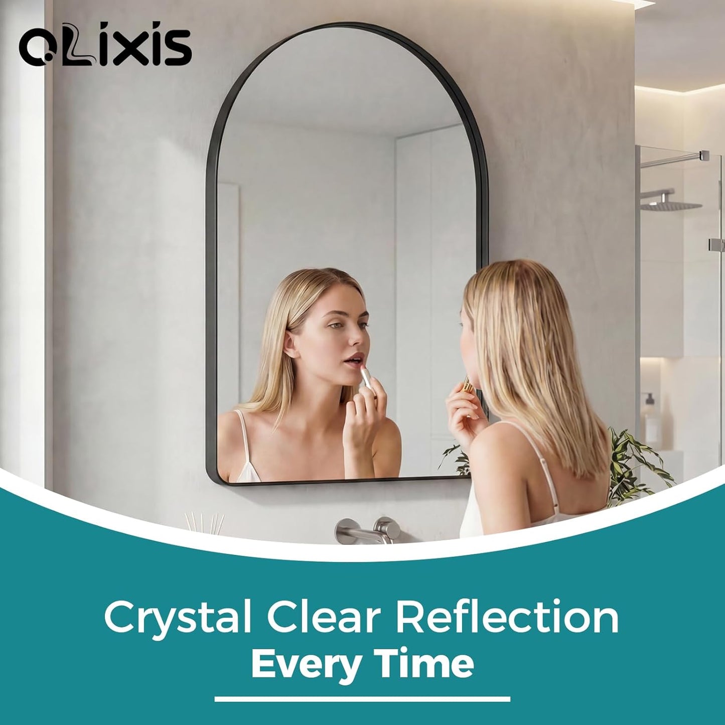 OLIXIS Arched Bathroom Mirror for Over Sink, 34x32 Inch Wall Mirror Arched Rounded Rectangle, Modern Wall Mount Vanity Mirror with Matte Metal Deep Framed, for Home Decor, Living Room, Black