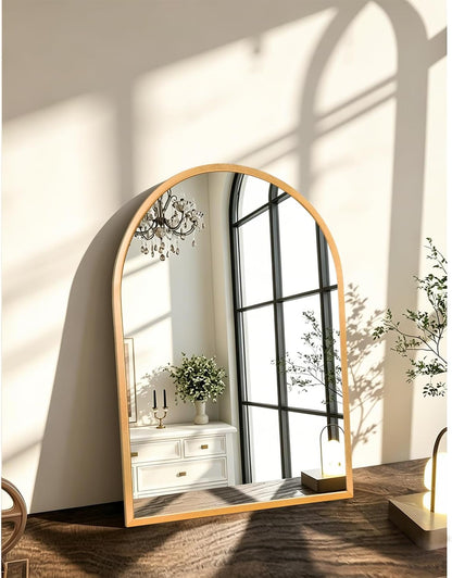 Black Arched Wall Mirror Aluminum Alloy Frame Bathroom Mirror Brushed Metal Vanity Wall Mounted Mirror for LivingRoom Bedroom Entryway Room Home Decor 16"x12"