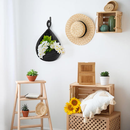 Honeydak Boho Decor Hanging Wall Baskets for Kitchen 3 Pack Teardrop Baskets with Hooks Storage Fruit Onion Vegetable Potato for Home 3 Sizes(Linen,Teardrop,Jute)