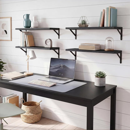 YGEOMER Floating Shelves for Wall, Different Sizes Dark Carbonized Brown Wall Shelves for Living Room, Bathroom, Bedroom, Kitchen, Home Decor (Set of 4)