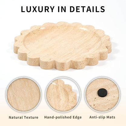 Marble Perfume Tray with Legs - Oval Decorative Stone Pedestal for Bathroom Vanity Coffee Table Kitchen Countertop, Footed Jewelry Candle Organizers Catchall Plate Riser with Scalloped Feet